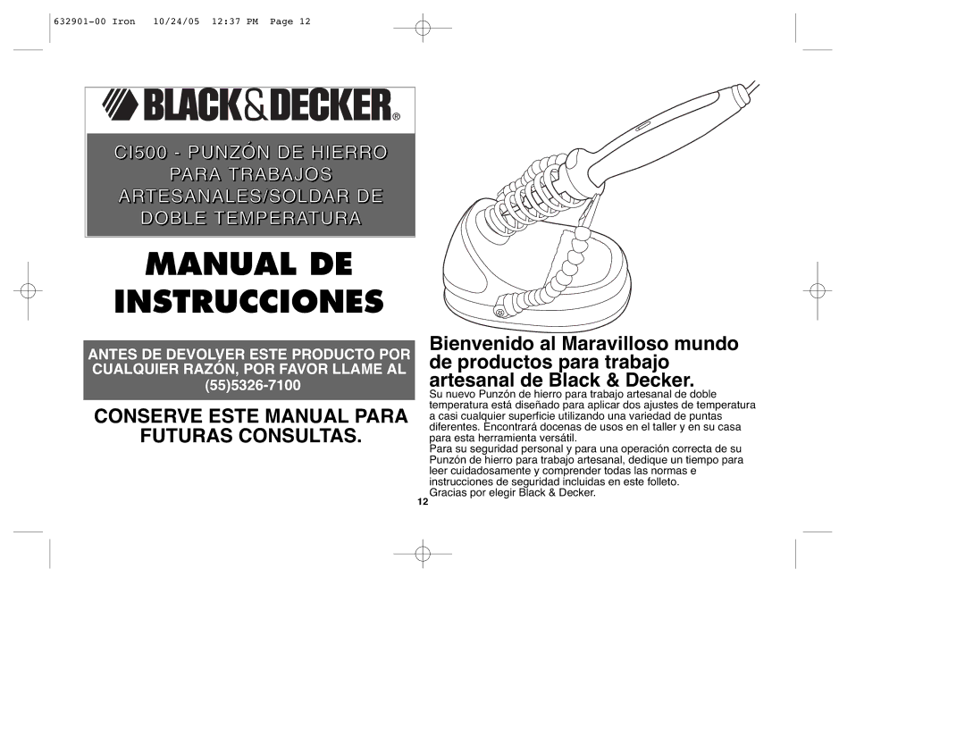 Black & Decker CI500, 632901-00 instruction manual Manual DE Instrucciones 