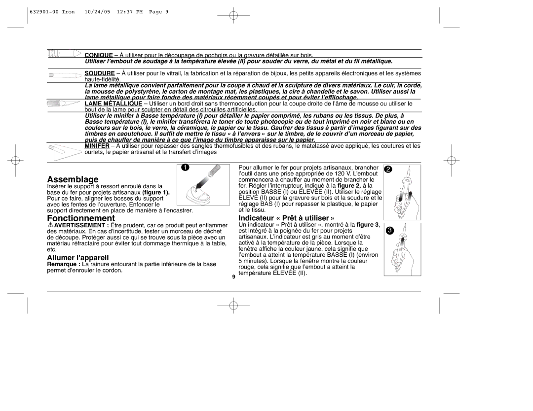 Black & Decker 632901-00, CI500 Assemblage, Fonctionnement, Allumer lappareil, Indicateur « Prêt à utiliser » 