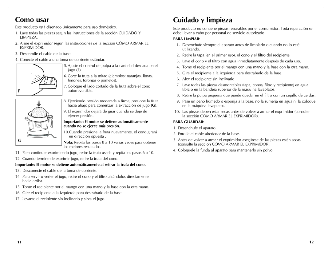 Black & Decker CJ625 manual Como usar, Cuidado y limpieza 