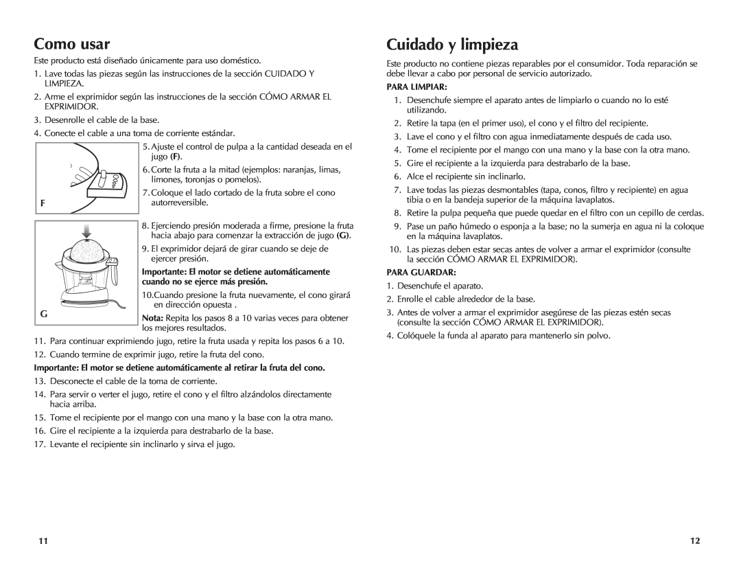 Black & Decker CJ625 manual Como usar, Cuidado y limpieza, Importante El motor se detiene automáticamente, Para limpiar 