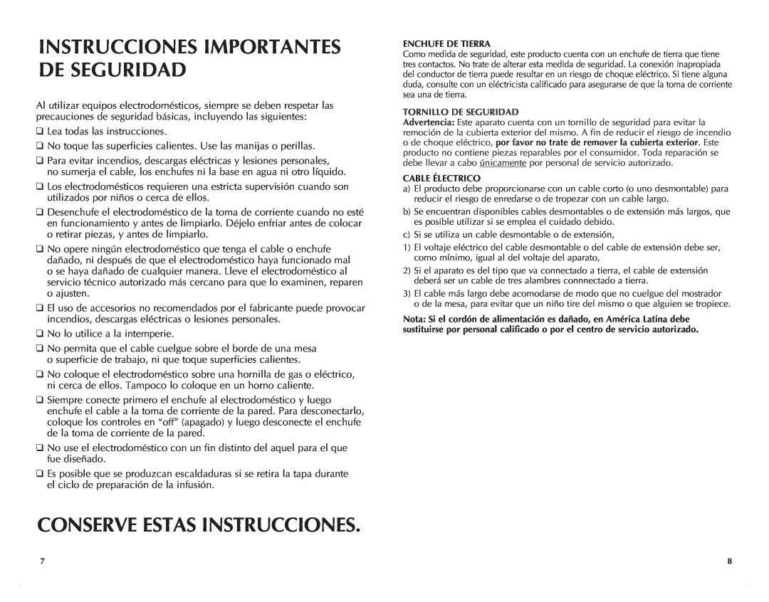 Black & Decker CK1500RK manual Instrucciones Importantes De Seguridad, Conserve Estas Instrucciones 