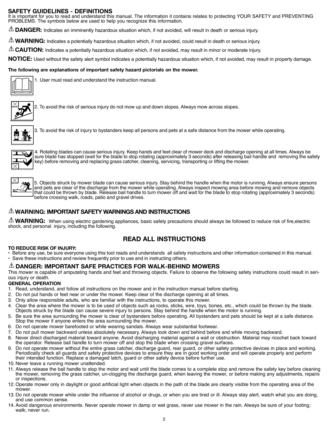 Black & Decker CM 1836, CM1836R instruction manual Read ALL Instructions, Never leave a running mower unattended 