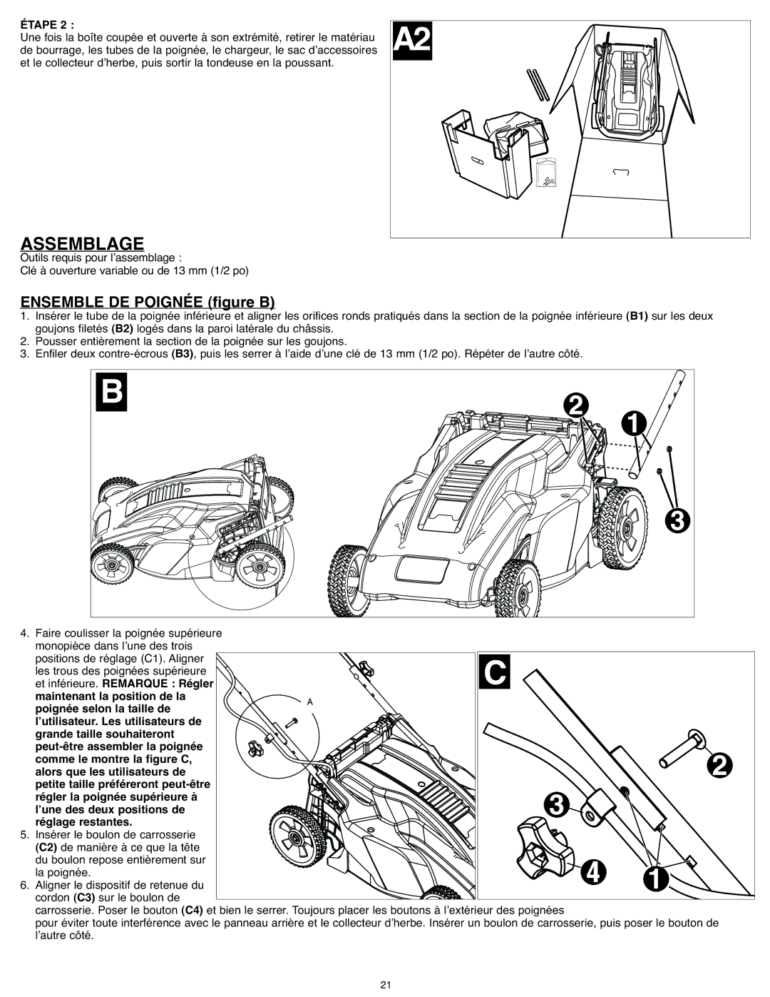 Black & Decker CM1836R, CM 1836 instruction manual Assemblage, Ensemble DE Poignée figure B, Lʼautre côté 