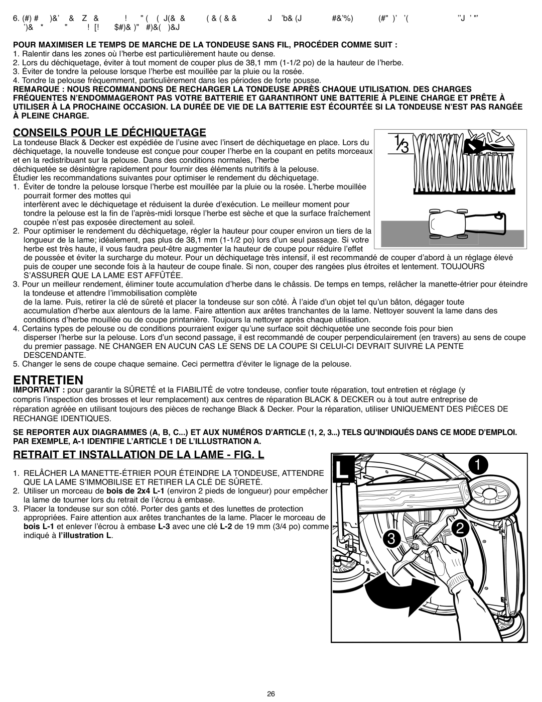 Black & Decker CM 1836 Entretien, Conseils Pour LE Déchiquetage, Retrait ET Installation DE LA Lame FIG. L, Pleine Charge 