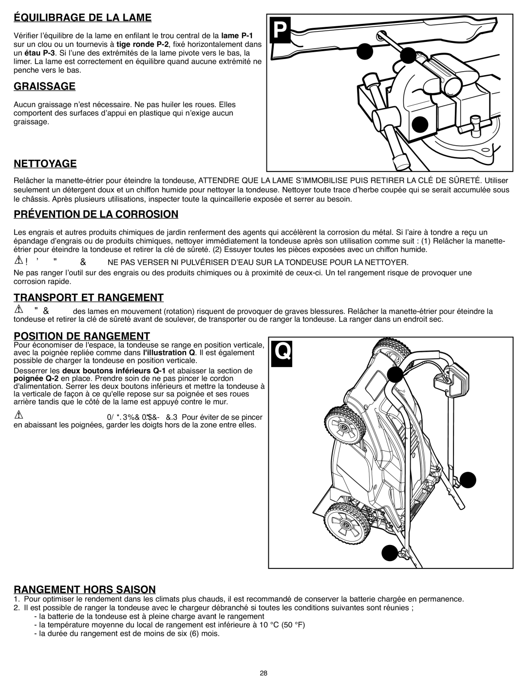 Black & Decker CM 1836 Équilibrage DE LA Lame, Graissage, Nettoyage, Prévention DE LA Corrosion, Transport ET Rangement 