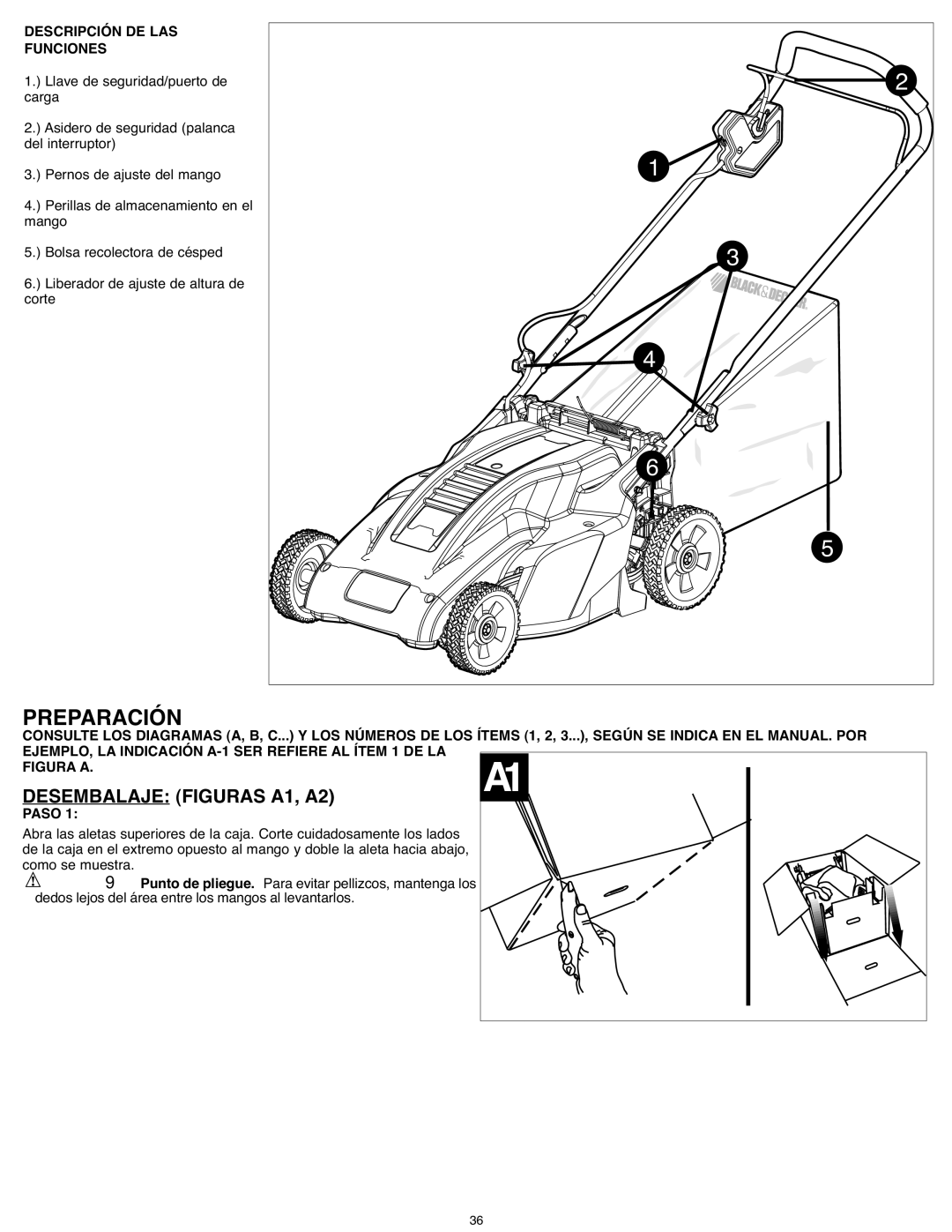 Black & Decker CM 1836, CM1836R Preparación, Desembalaje Figuras A1, A2, Descripción DE LAS Funciones, Paso 