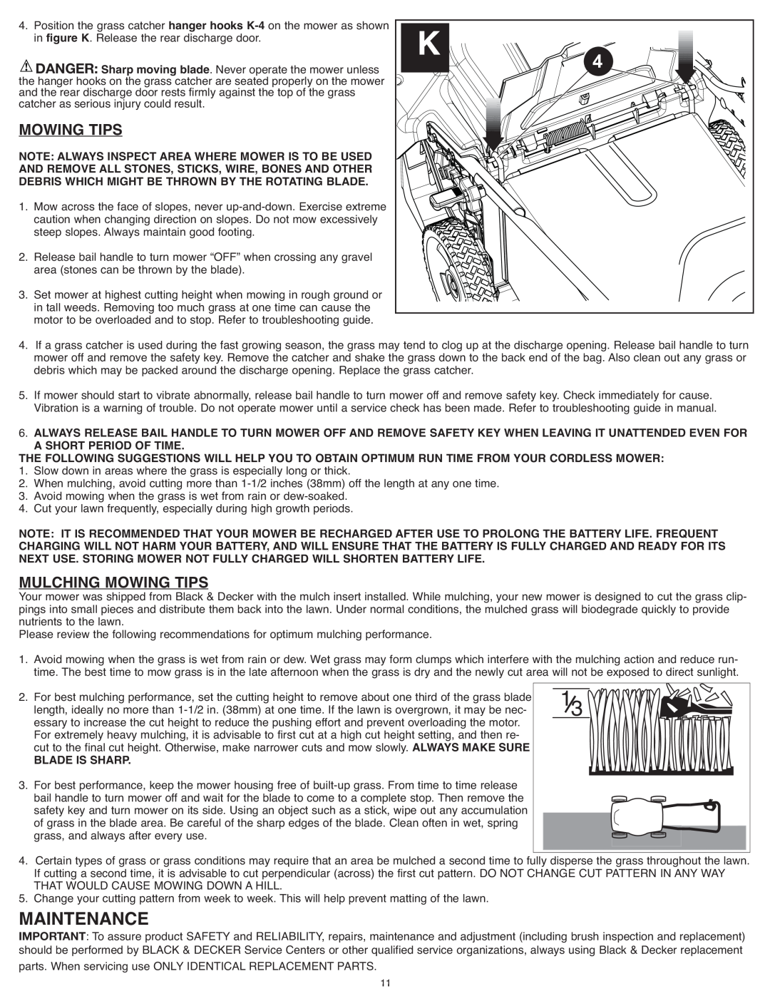 Black & Decker CM1836R, CM 1836 instruction manual Maintenance, Mulching Mowing Tips 