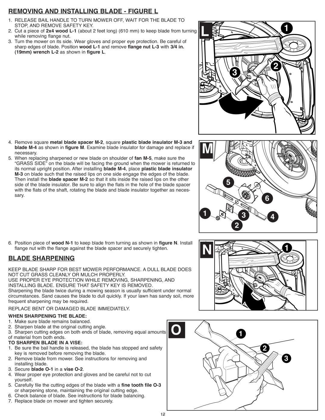 Black & Decker CM 1836 Removing And Installing Blade - Figure L, Blade Sharpening, 19mm wrench L-2 as shown in figure L 