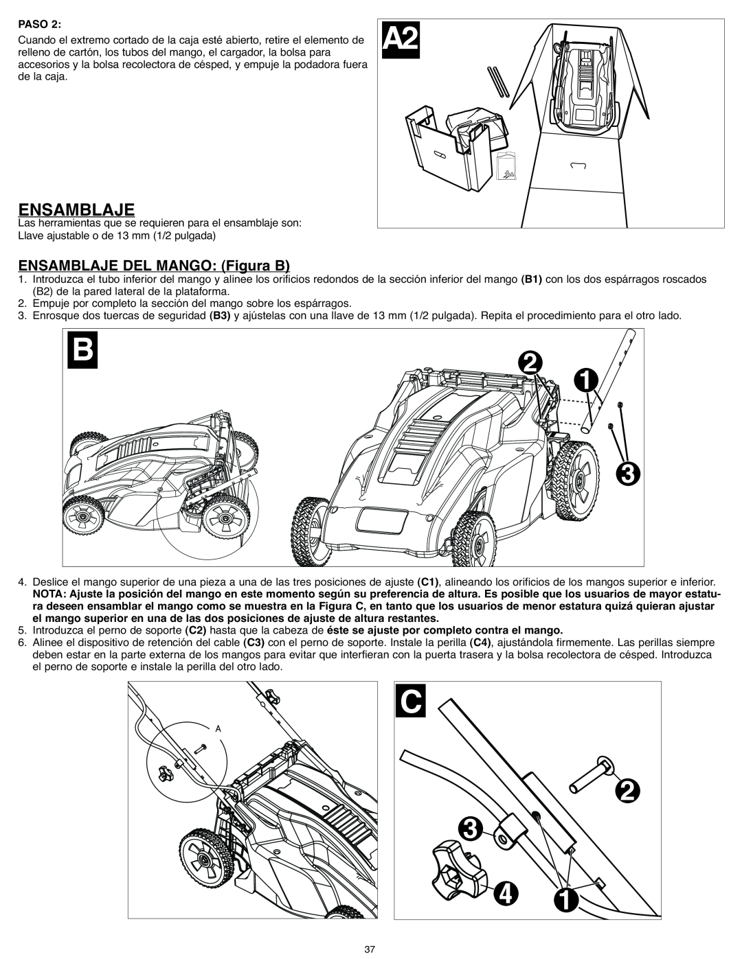 Black & Decker CM1836R, CM 1836 instruction manual Ensamblaje, ENSAMBLAJE DEL MANGO Figura B 
