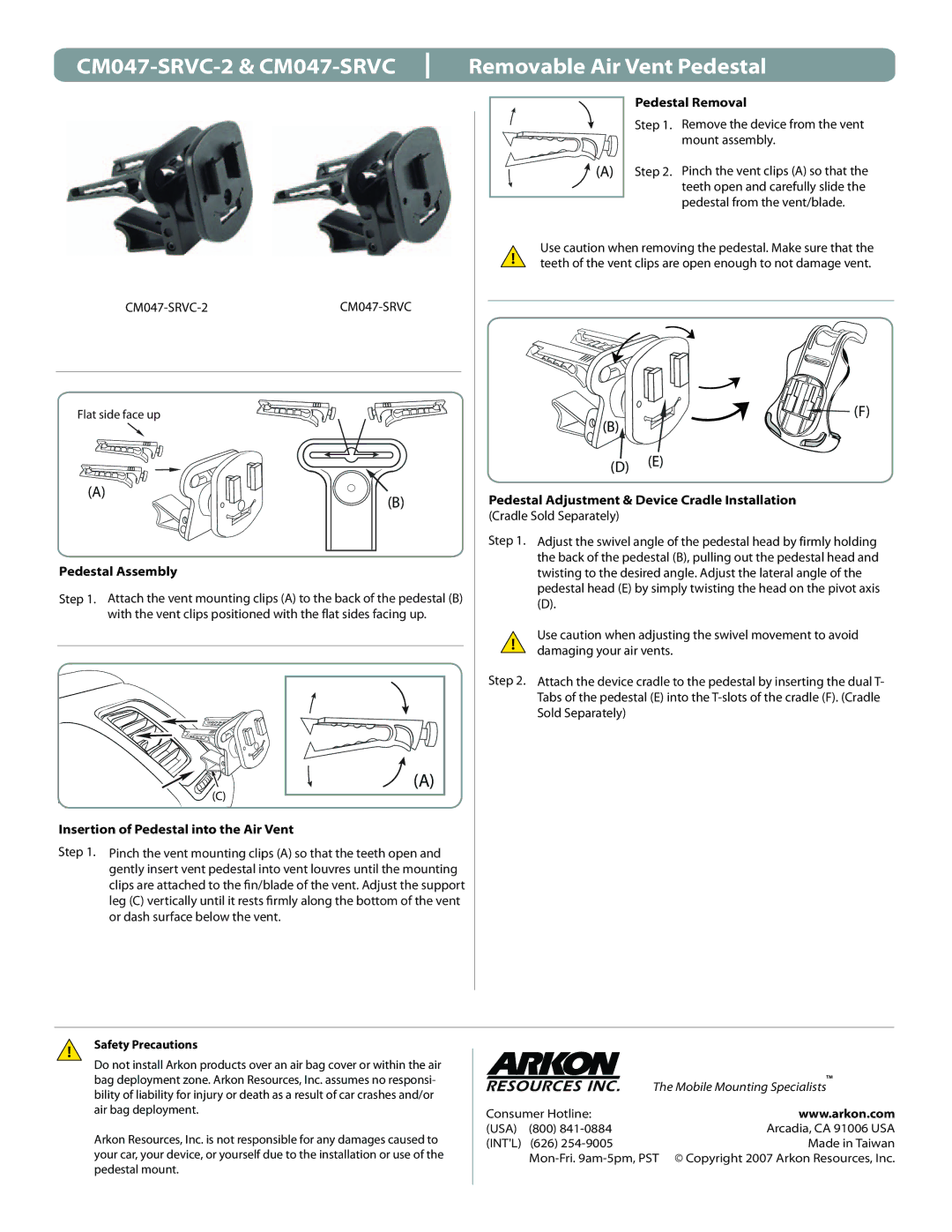 Black & Decker manual CM047-SRVC-2 & CM047-SRVC Removable Air Vent Pedestal 