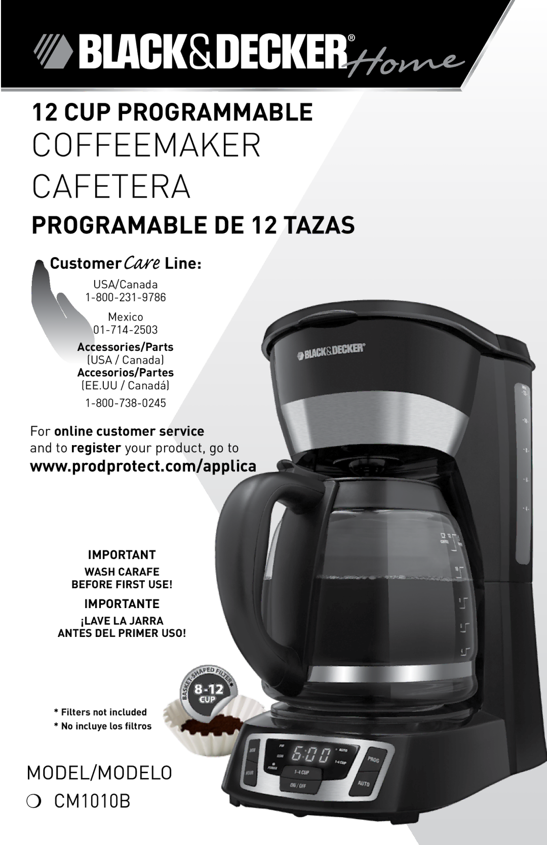 Black & Decker CM1010B manual CuP Programmable, For online customer service To register your product, go to, Importante 