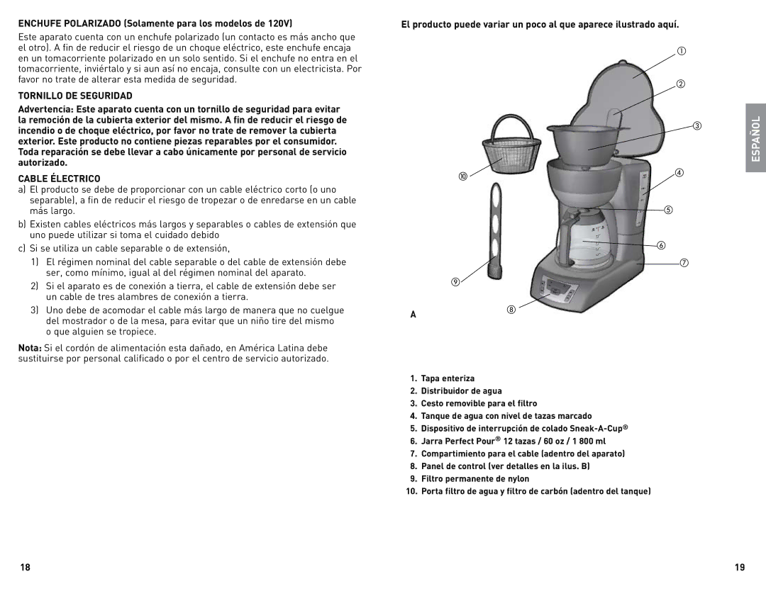 Black & Decker CM1010B manual Tornillo DE Seguridad, Cable Électrico 