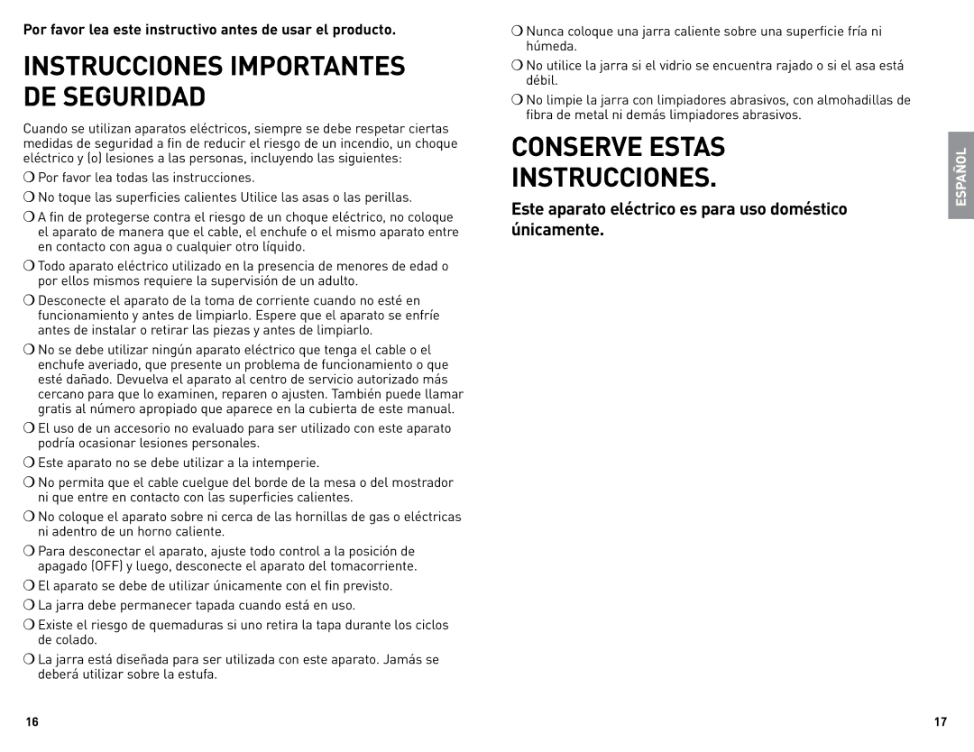 Black & Decker CM1010B manual Conserve Estas Instrucciones 