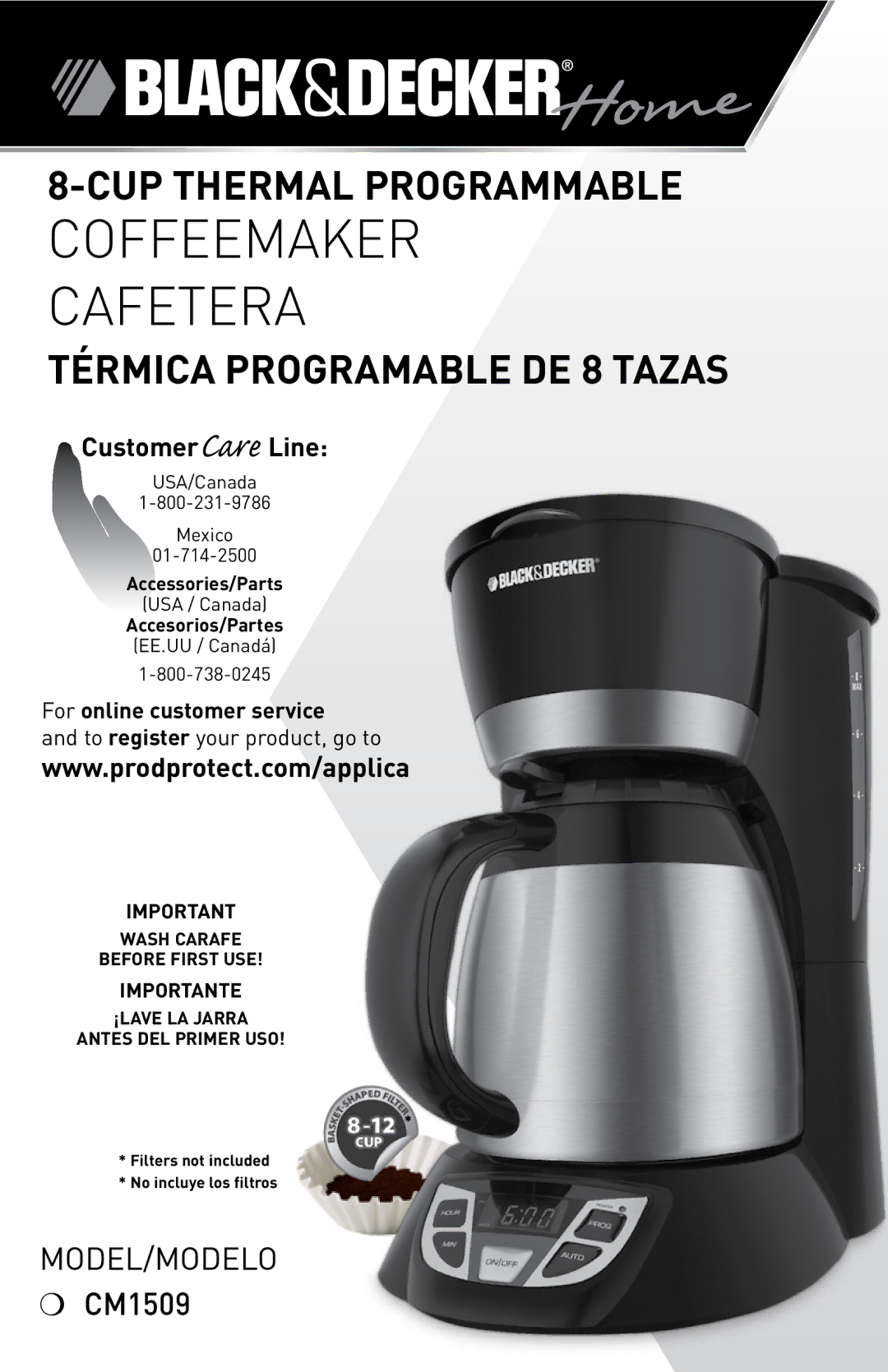 Black & Decker CM1509 manual Coffeemaker Cafetera, Importante 