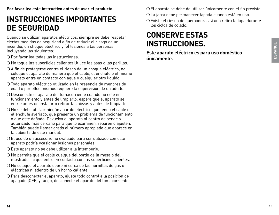 Black & Decker CM1509 manual Conserve Estas Instrucciones 