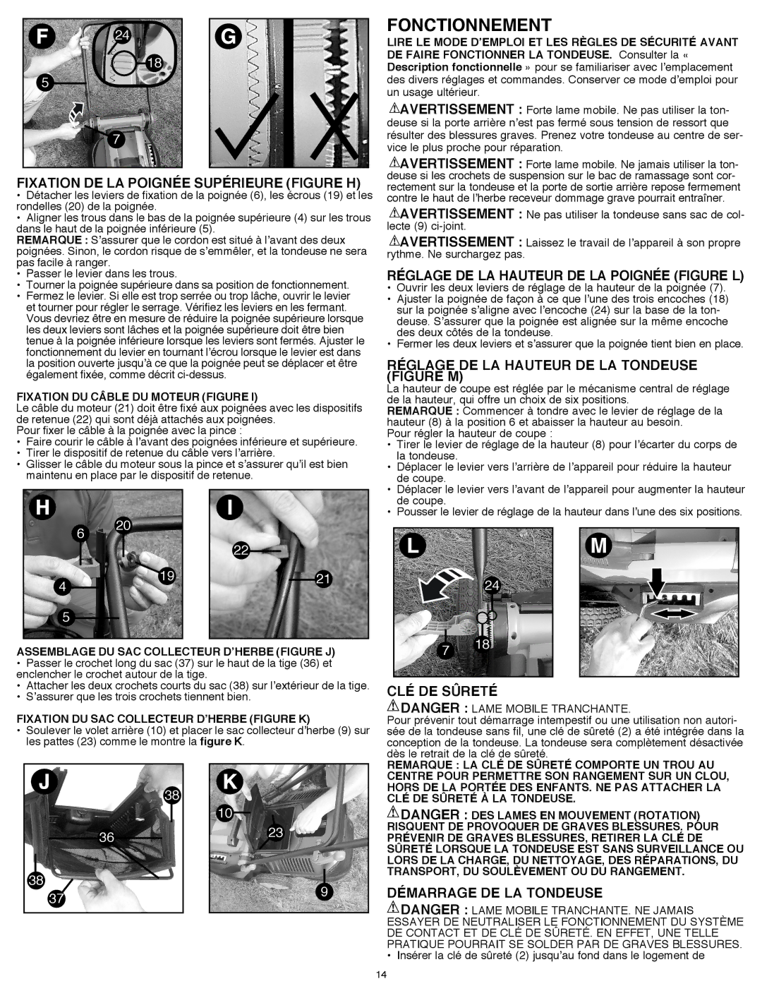 Black & Decker CM1640 Fixation DE LA Poignée Supérieure Figure H, Réglage DE LA Hauteur DE LA Poignée Figure L 