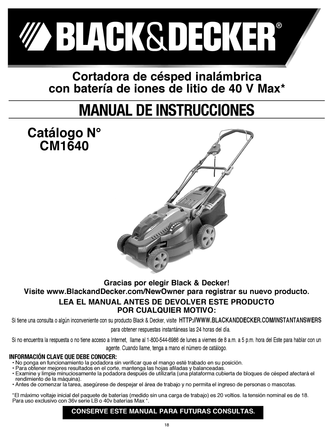 Black & Decker CM1640 instruction manual Manual DE Instrucciones 