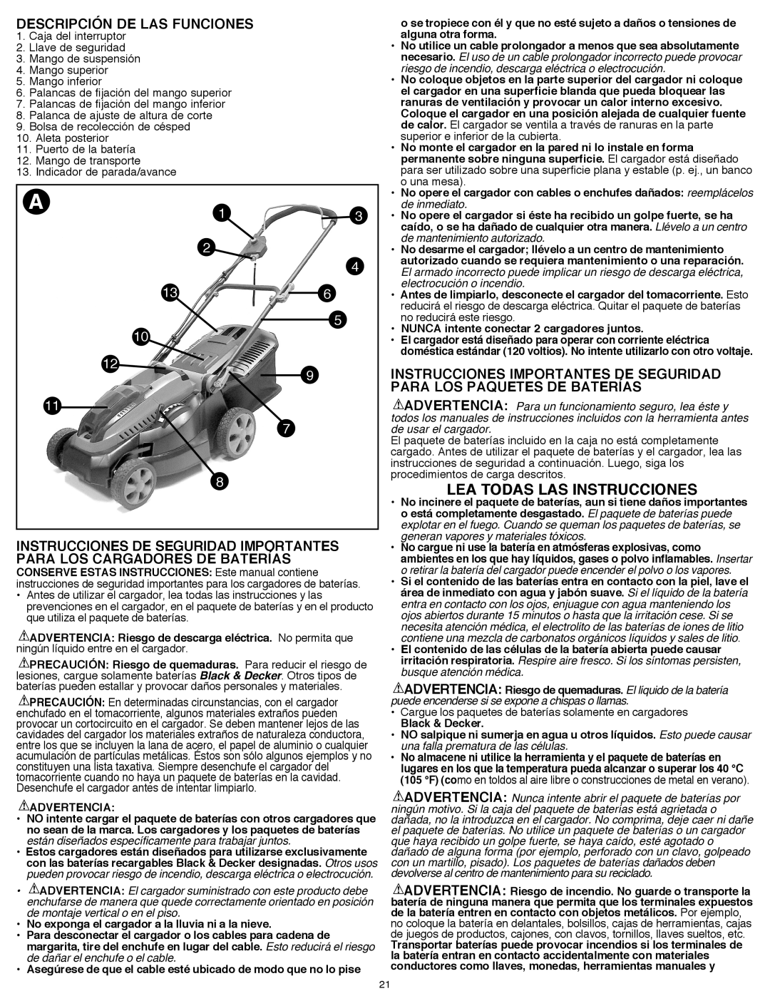 Black & Decker CM1640 Lea todas las instrucciones, Advertencia, Cargue los paquetes de baterías solamente en cargadores 