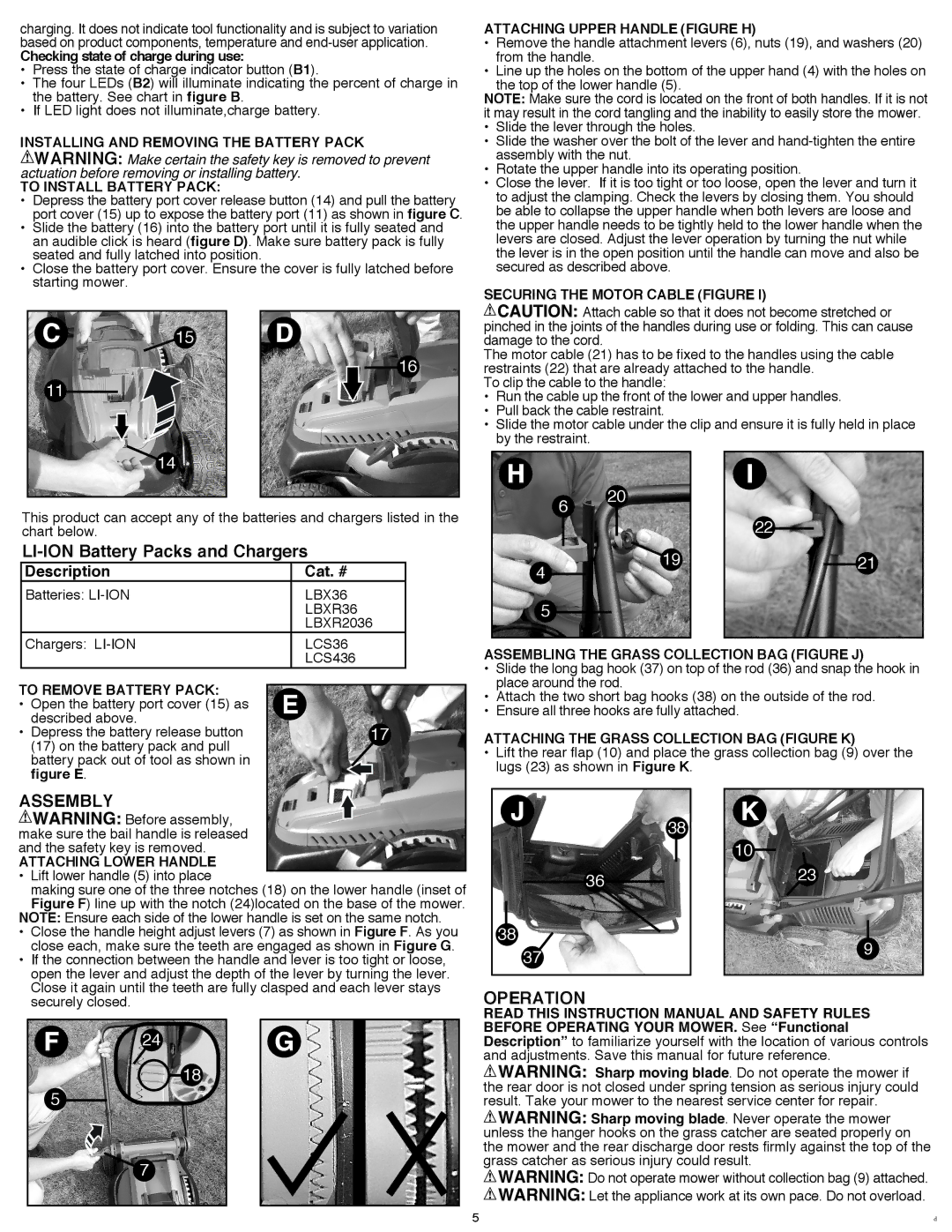 Black & Decker CM1640 instruction manual LI-ION Battery Packs and Chargers, Assembly, Operation 