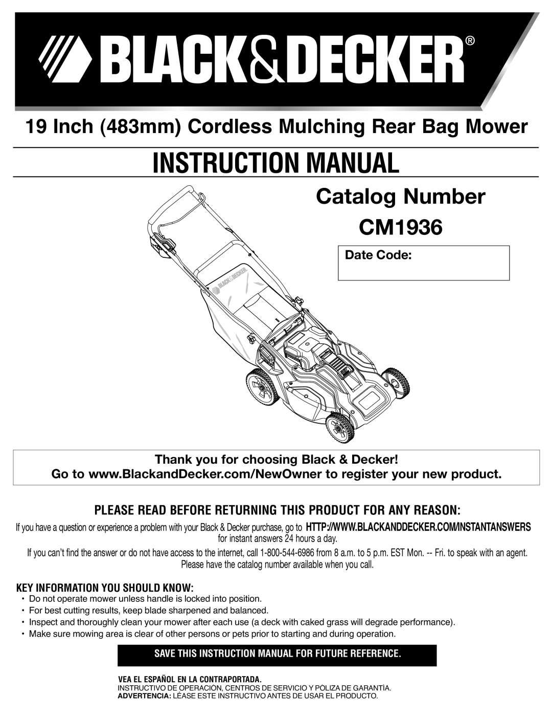 Black & Decker CM1936R instruction manual Instructionmanual 