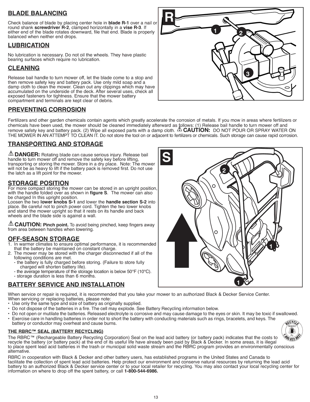 Black & Decker CM1936R Blade Balancing, Lubrication, Cleaning, Preventing Corrosion, Transporting and Storage 