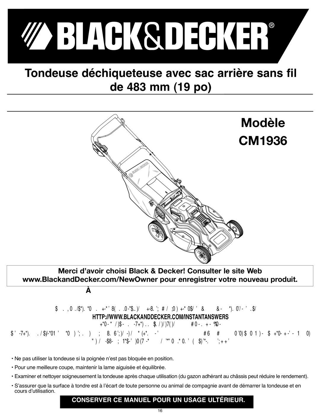Black & Decker CM1936R instruction manual Guide D’UTILISATION 
