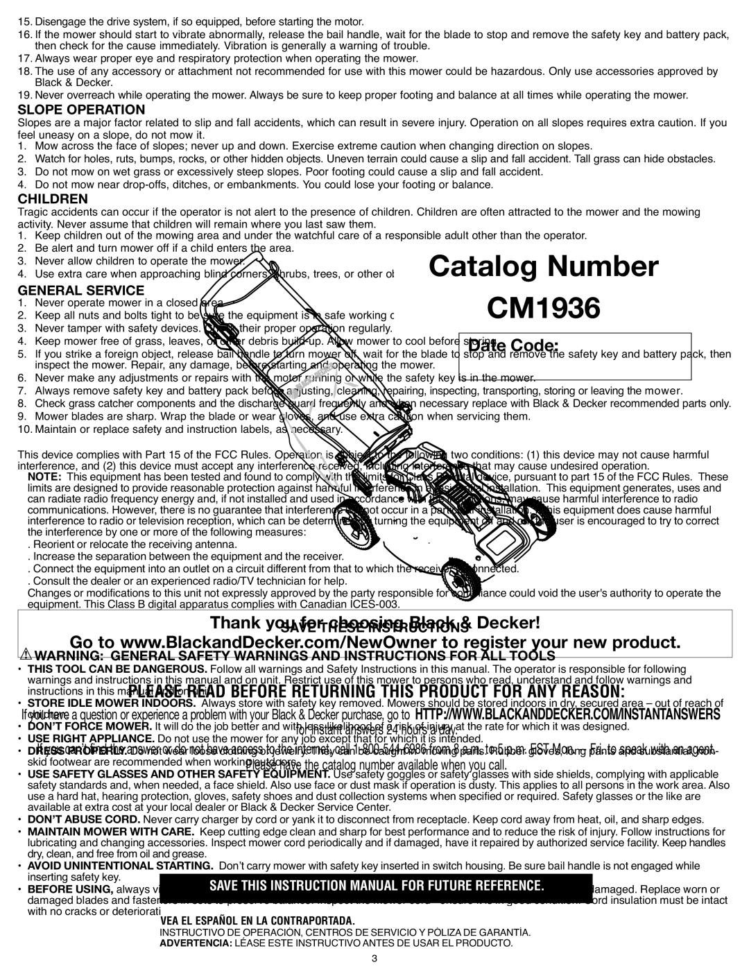 Black & Decker CM1936R Interference by one or more of the following measures, Reorient or relocate the receiving antenna 