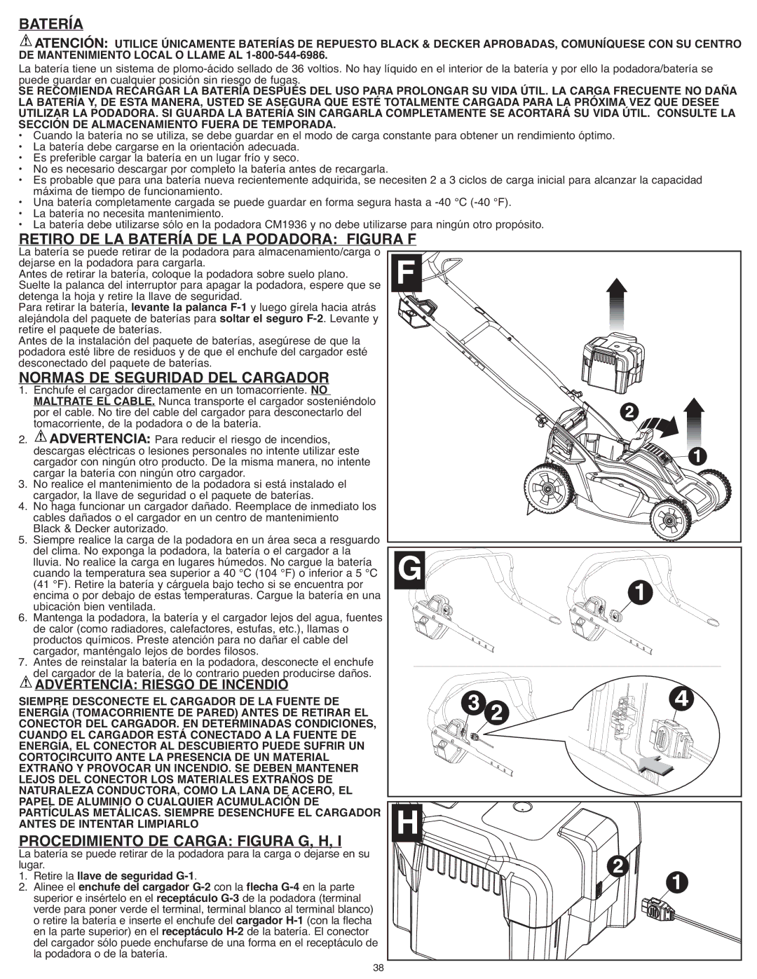 Black & Decker CM1936R instruction manual Retiro DE LA Batería DE LA Podadora Figura, Normas DE Seguridad DEL Cargador 