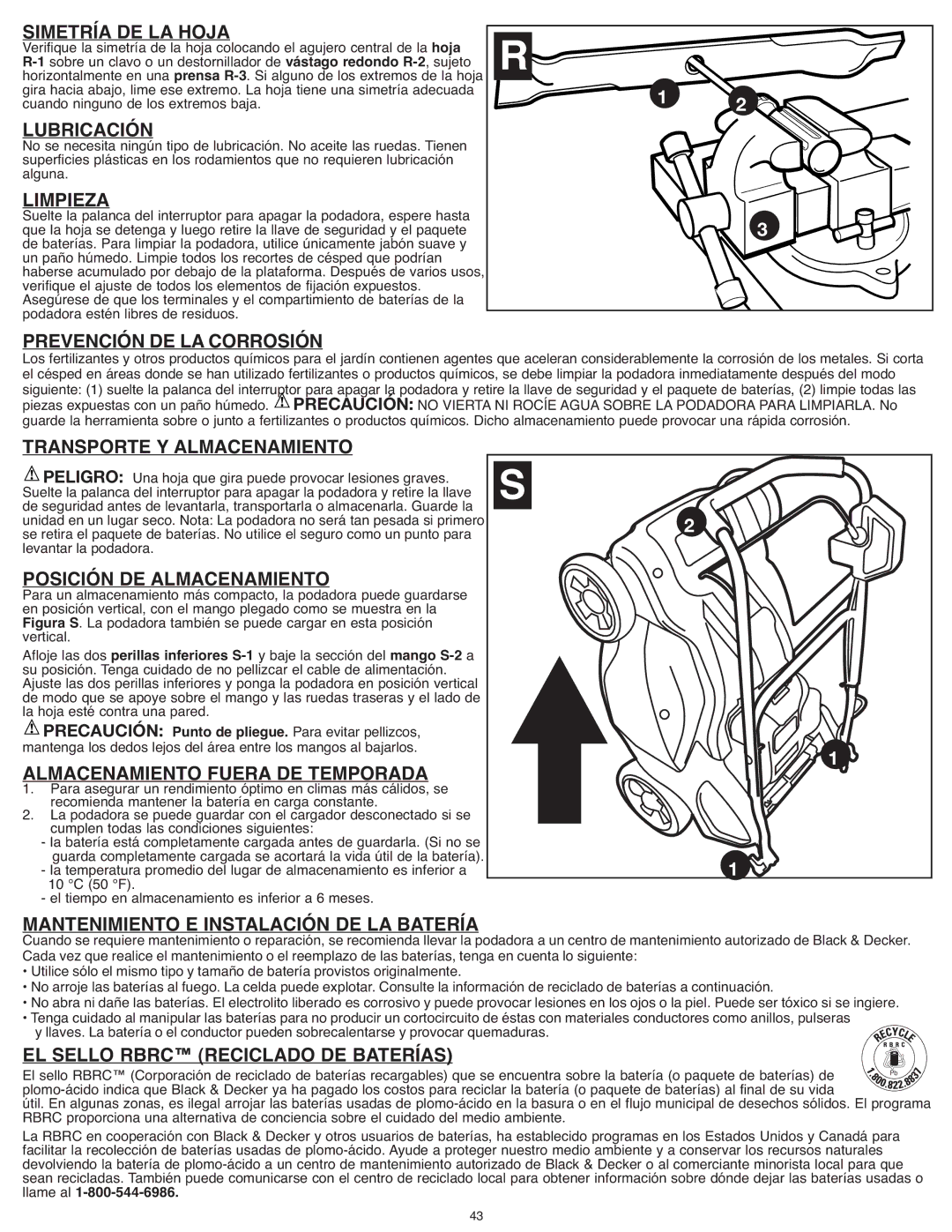 Black & Decker CM1936R Simetría DE LA Hoja, Lubricación, Limpieza, Prevención DE LA Corrosión, Transporte Y Almacenamiento 