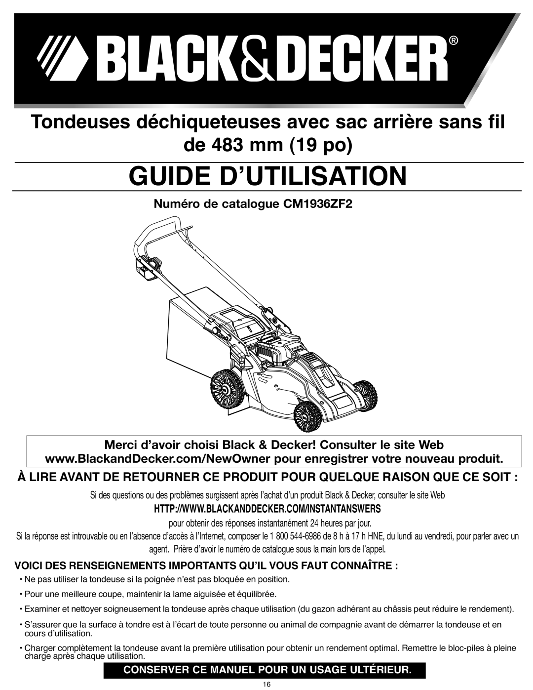 Black & Decker CM1936ZF2 instruction manual Guide DʼUTILISATION 