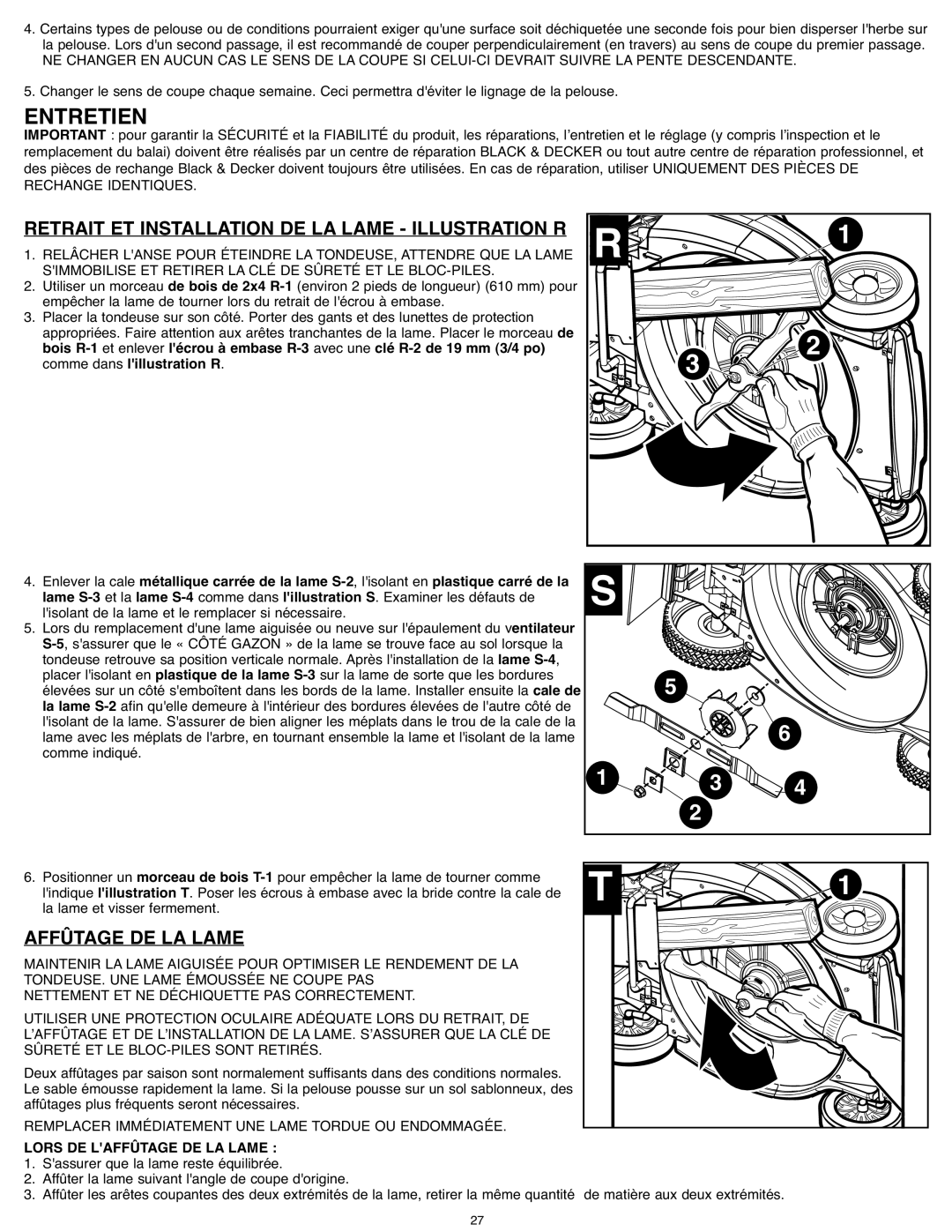 Black & Decker CM1936ZF2 Entretien, Retrait ET Installation DE LA Lame Illustration R, Affûtage DE LA Lame 