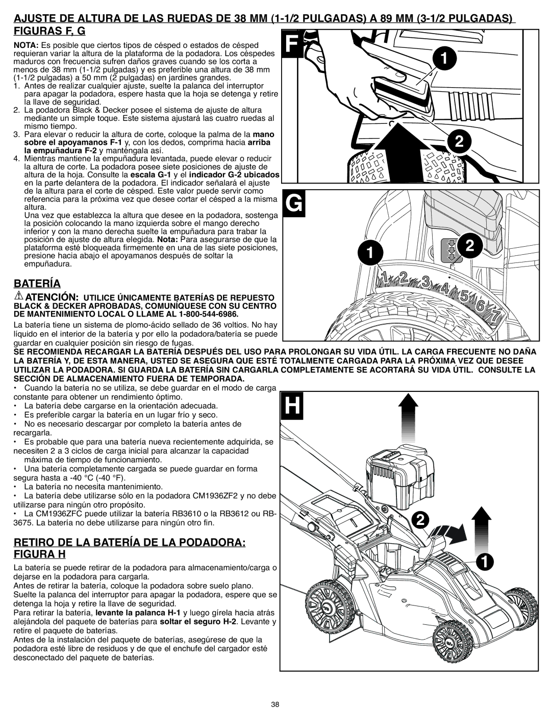 Black & Decker CM1936ZF2 instruction manual Retiro DE LA Batería DE LA Podadora, La empuñadura F-2 y manténgala así 