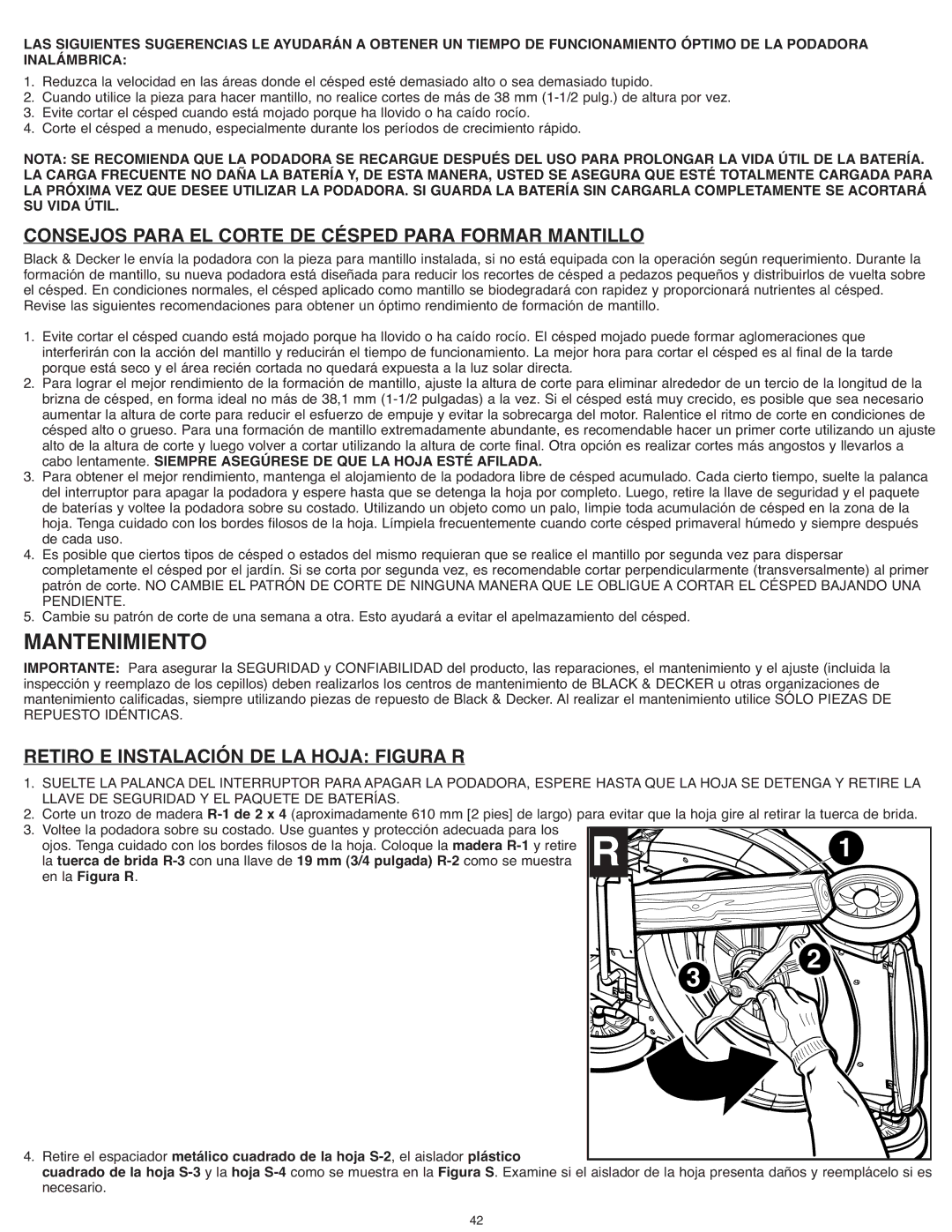 Black & Decker CM1936ZF2 Mantenimiento, Consejos Para EL Corte DE Césped Para Formar Mantillo, Inalámbrica, SU Vida Útil 