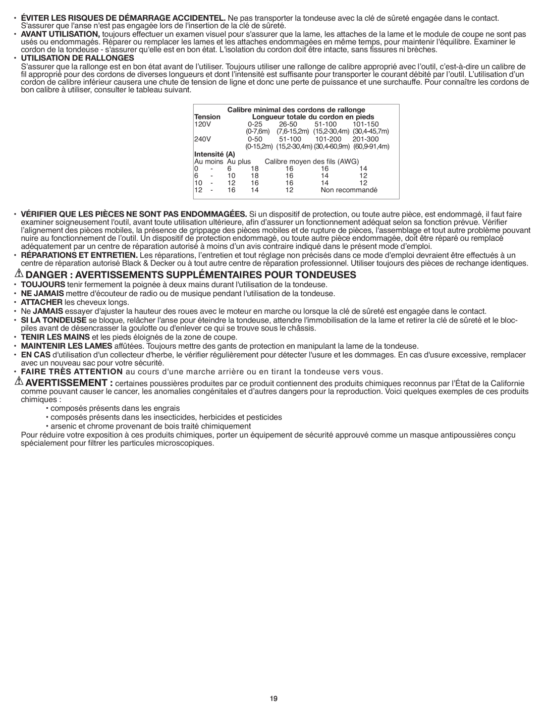 Black & Decker CM1936ZF2 instruction manual Utilisation De Rallonges, • Vérifier Que Les Pièces Ne Sont Pas 