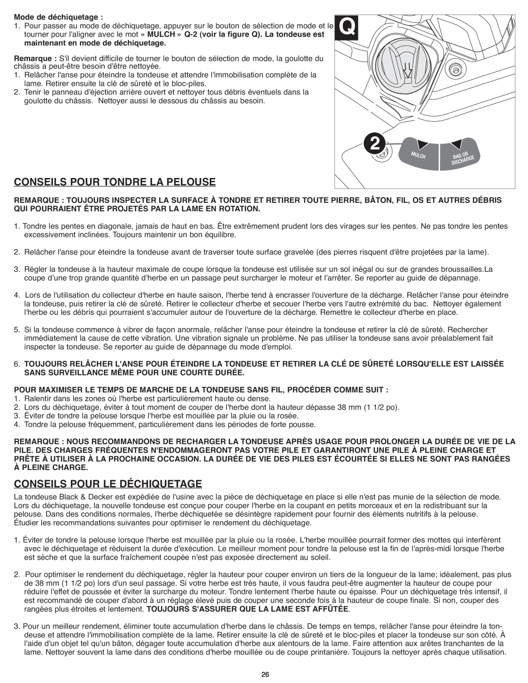 Black & Decker CM1936ZF2 instruction manual Conseils Pour Tondre La Pelouse, Conseils Pour Le Déchiquetage 