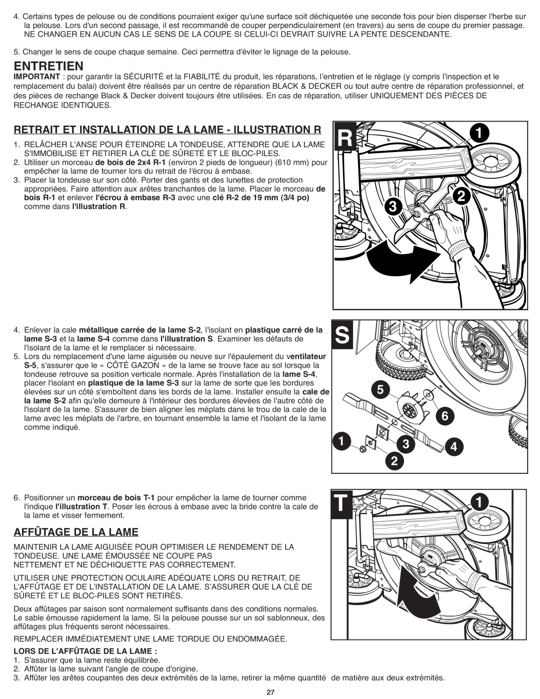 Black & Decker CM1936ZF2 instruction manual Entretien, Affûtage De La Lame 