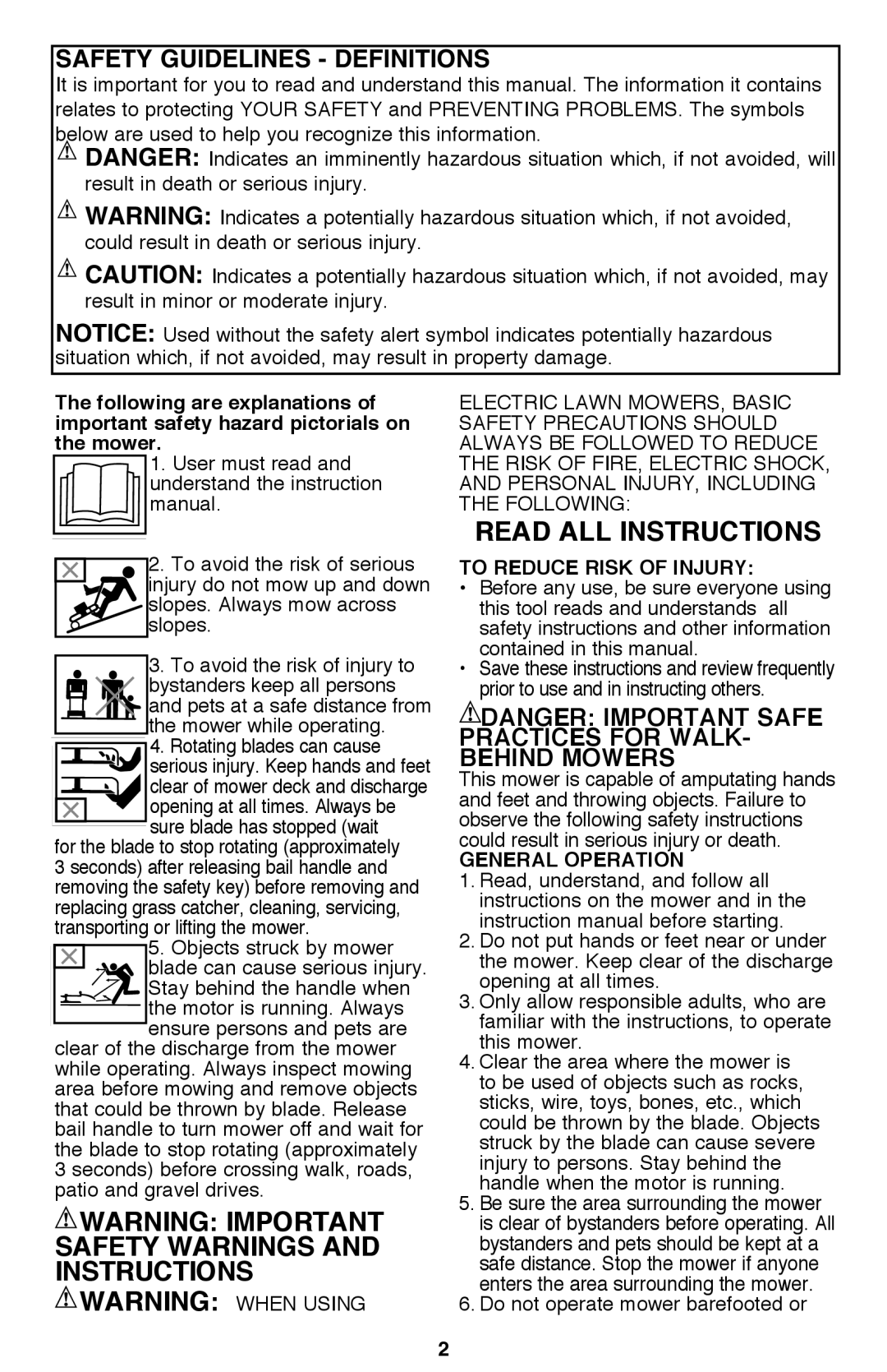 Black & Decker CM2040 instruction manual Rotating blades can cause, To reduce risk of injury, General Operation 