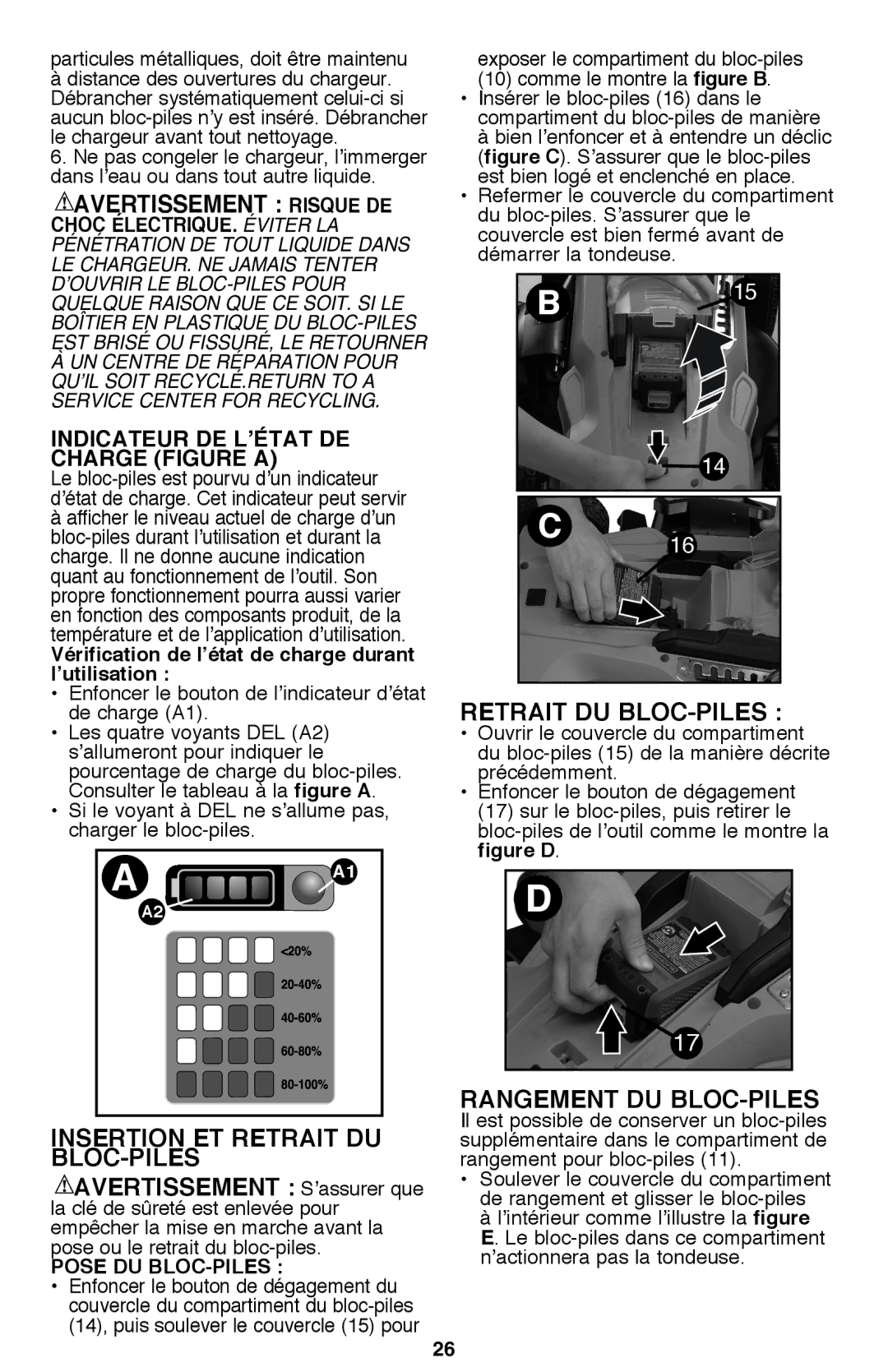 Black & Decker CM2040 Insertion ET Retrait DU BLOC-PILES, Vérification de l’état de charge durant l’utilisation 