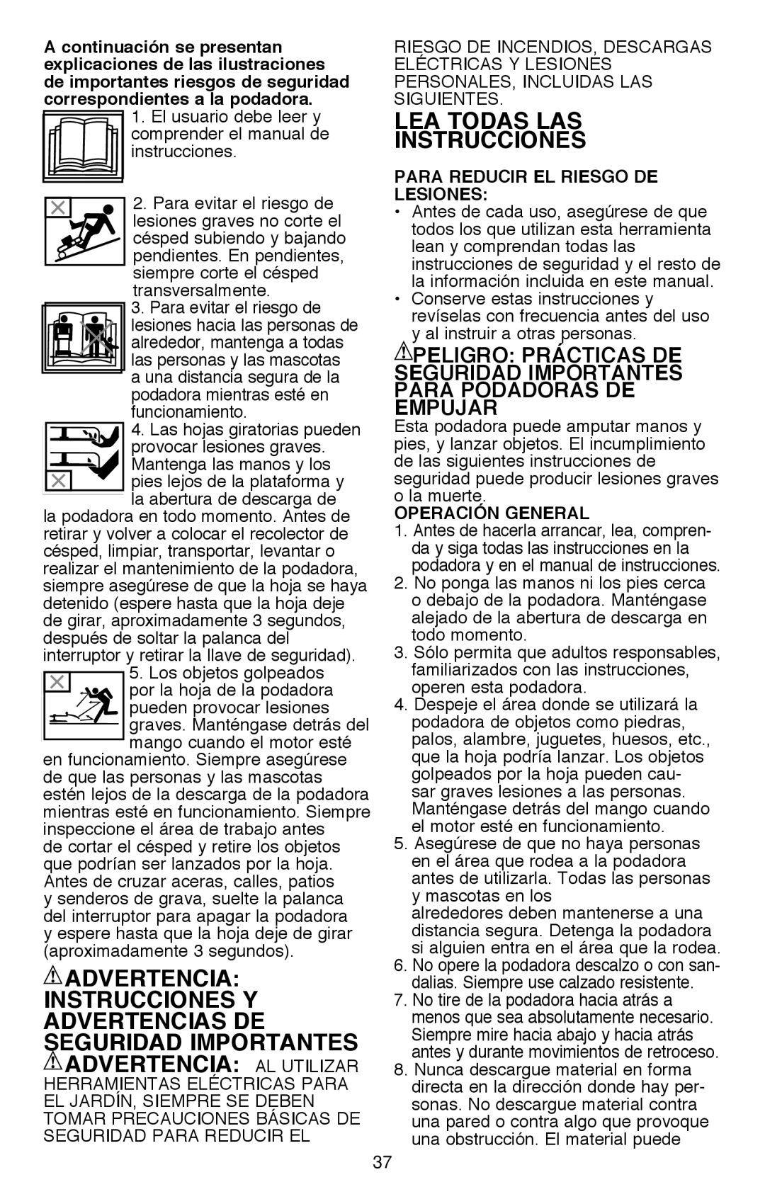 Black & Decker CM2040 Comprender el manual de instrucciones, Para reducir el riesgo de lesiones, Operación General 