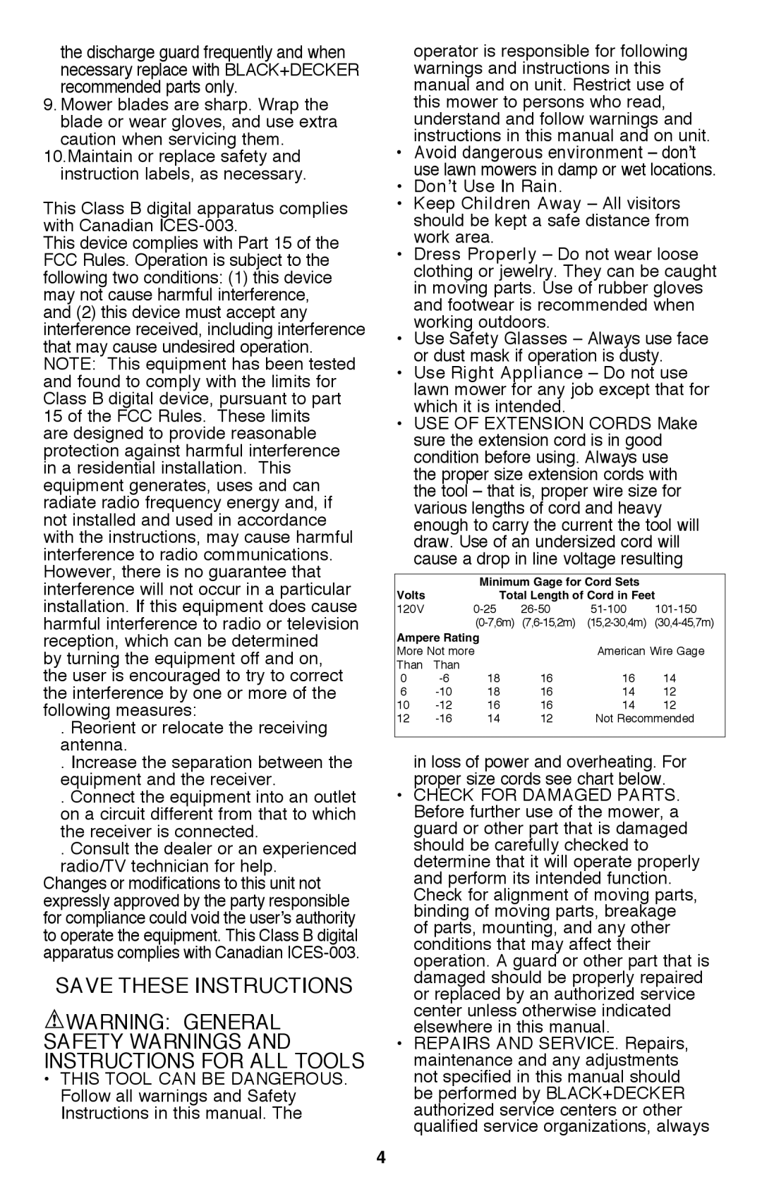 Black & Decker CM2040 instruction manual Safety Warnings and Instructions for ALL Tools 