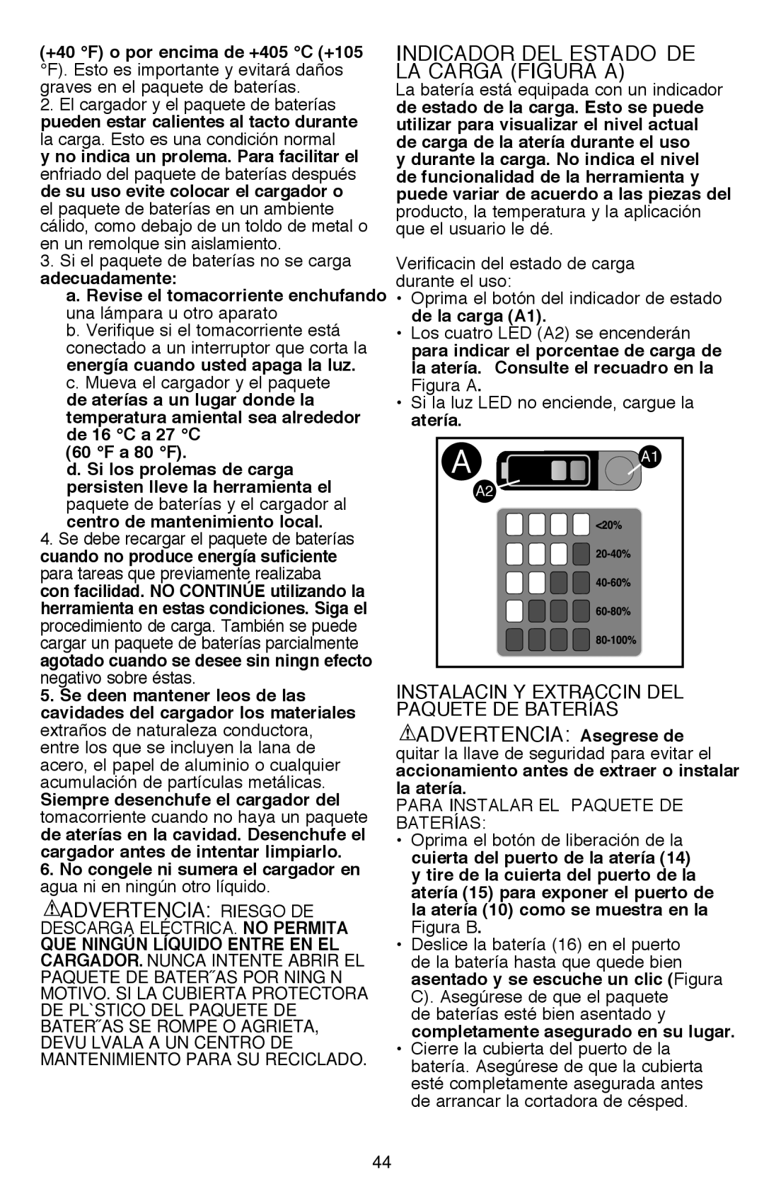 Black & Decker CM2040 Indicador DEL Estado DE LA Carga Figura a, Verificación del estado de carga durante el uso 