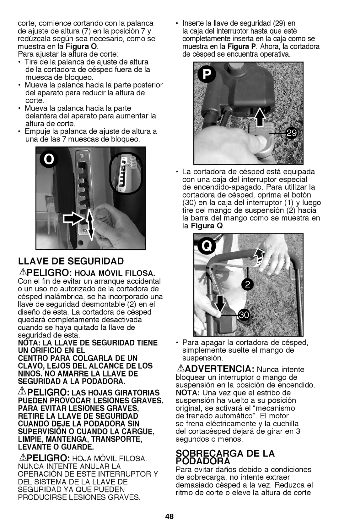 Black & Decker CM2040 instruction manual Llave DE Seguridad, Sobrecarga DE LA Podadora 