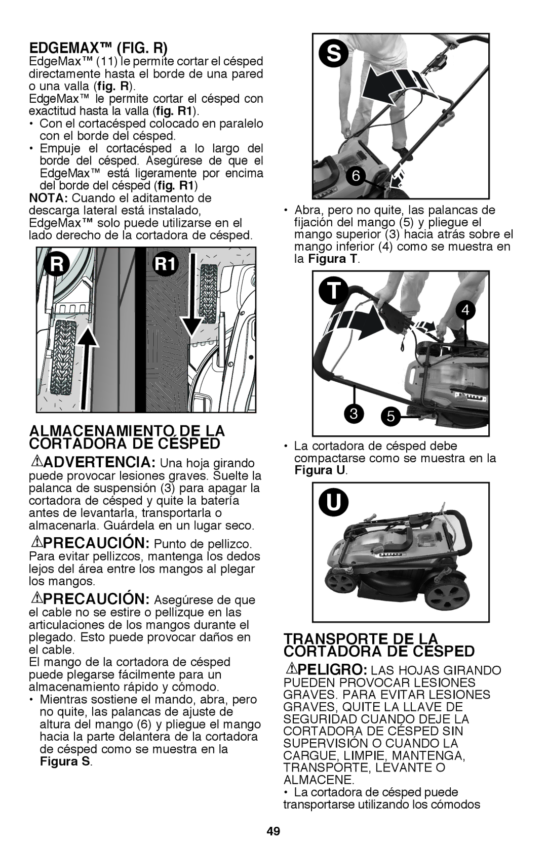 Black & Decker CM2040 instruction manual EdgeMax fig. R, Almacenamiento DE LA Cortadora DE Césped 