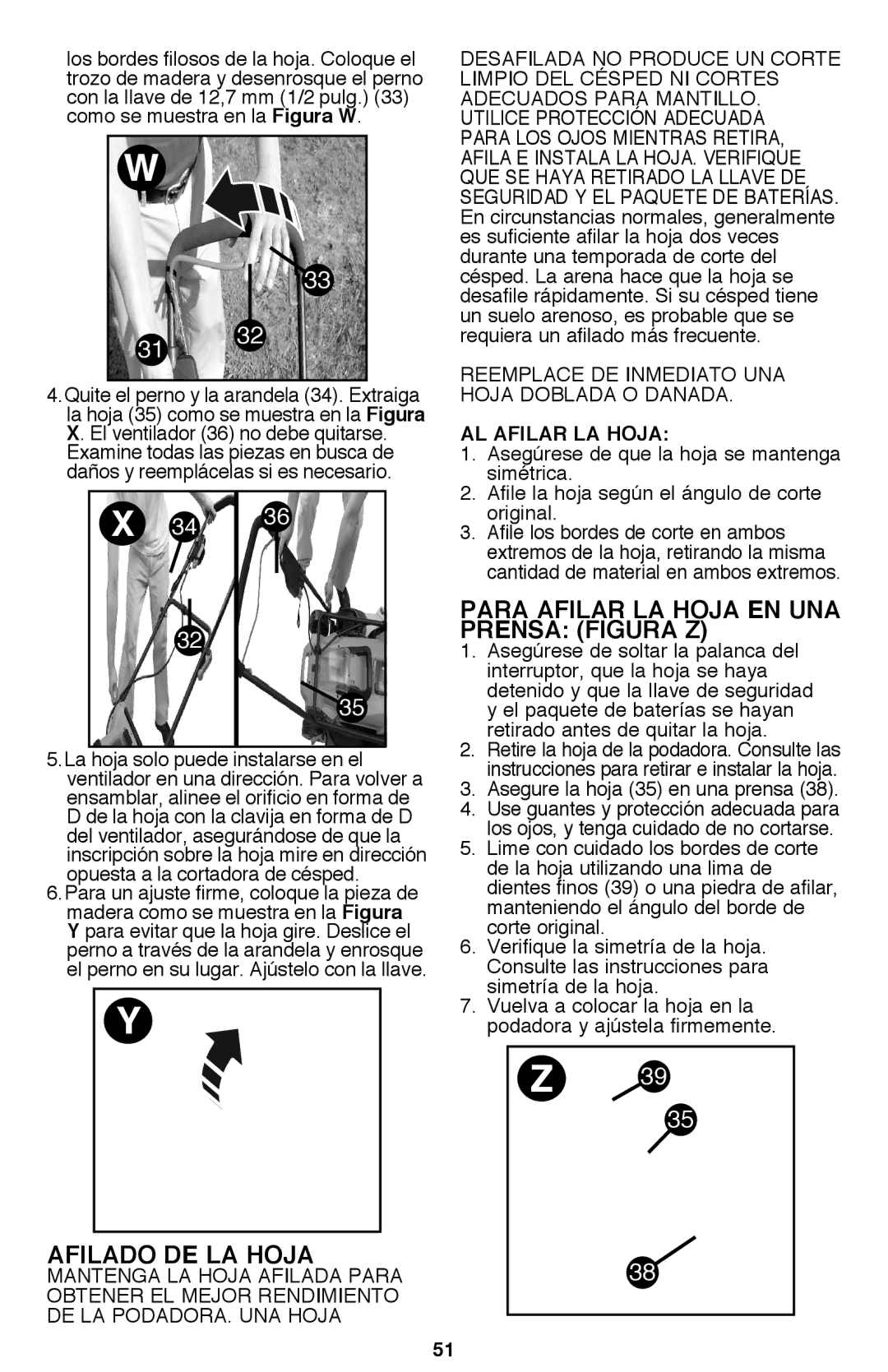 Black & Decker CM2040 instruction manual Para Afilar LA Hoja EN UNA Prensa Figura Z, AL Afilar LA Hoja 