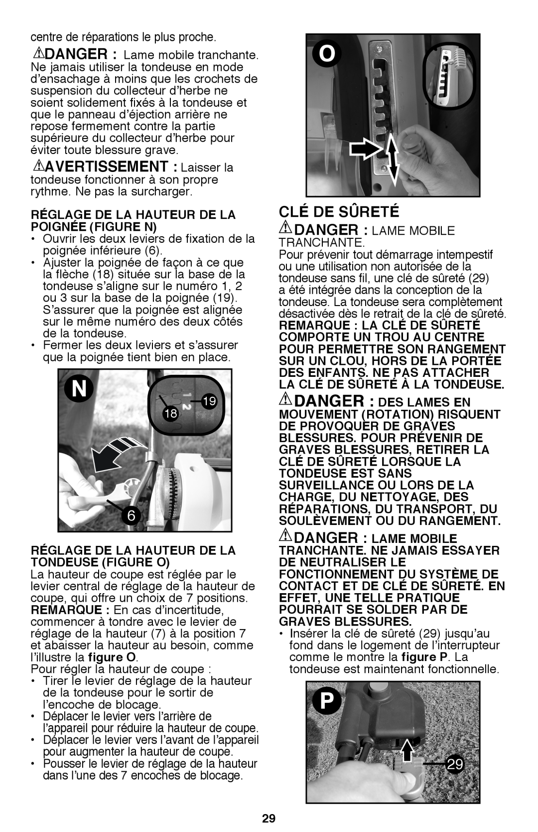 Black & Decker CM2040 instruction manual Clé De Sûreté, Réglage De La Hauteur De La Poignée Figure N 