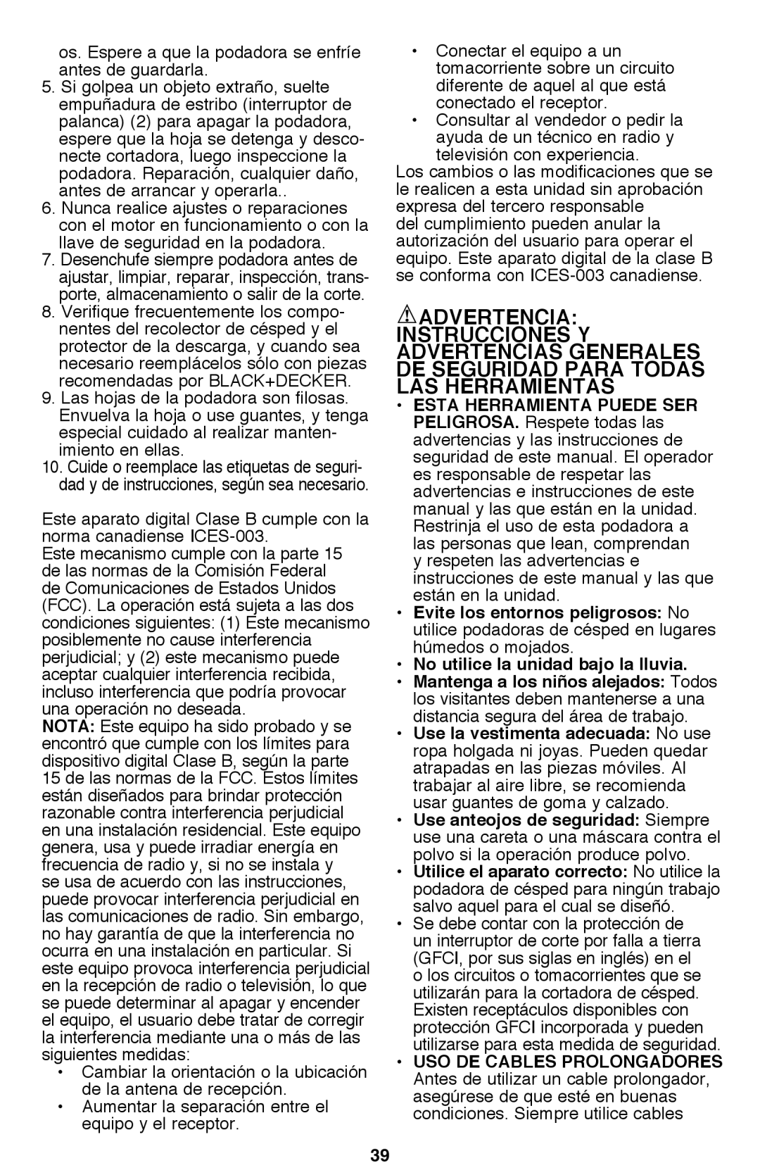 Black & Decker CM2040 instruction manual Advertencia 