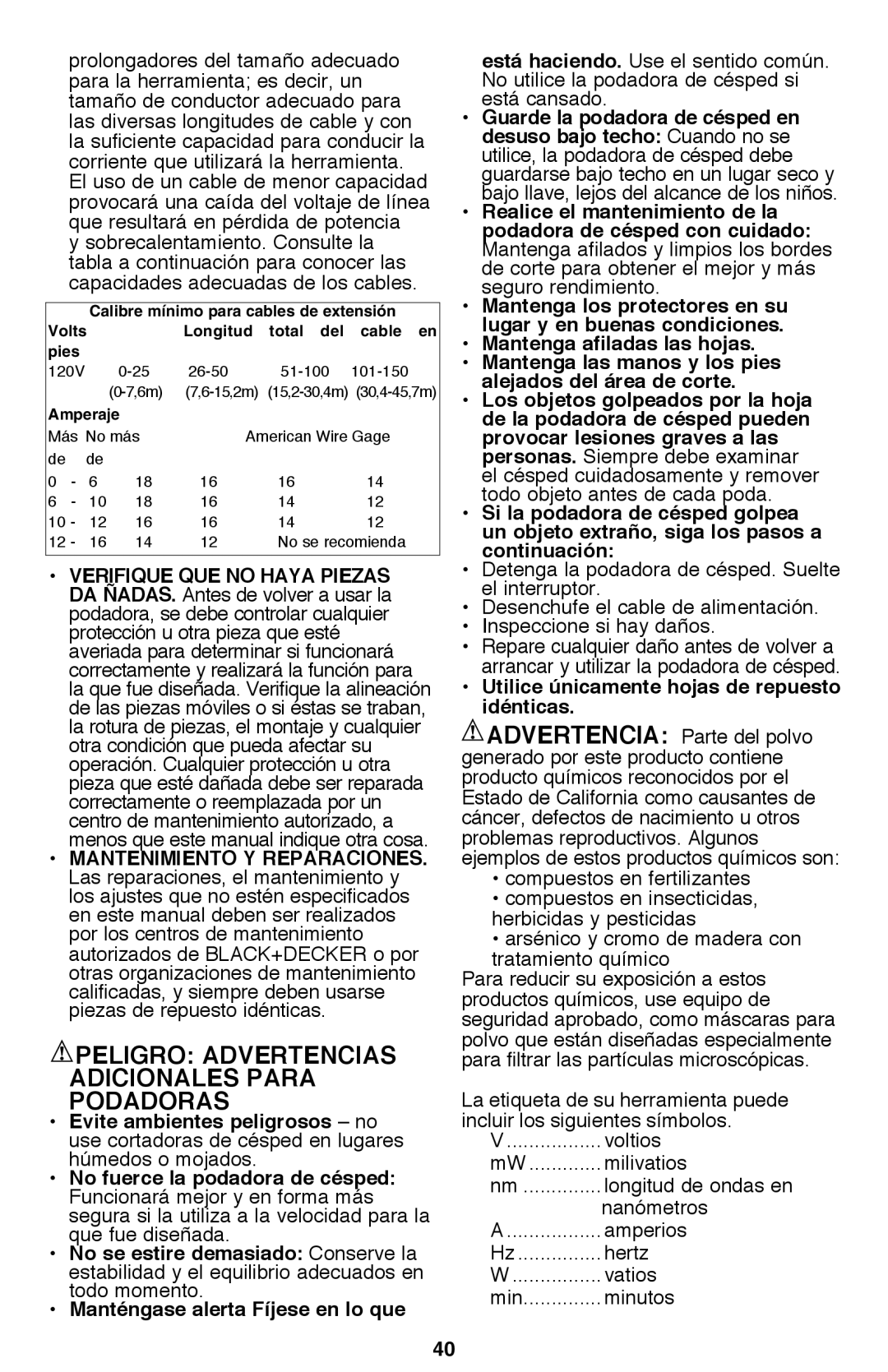 Black & Decker CM2040 instruction manual Peligro Advertencias Adicionales Para Podadoras 