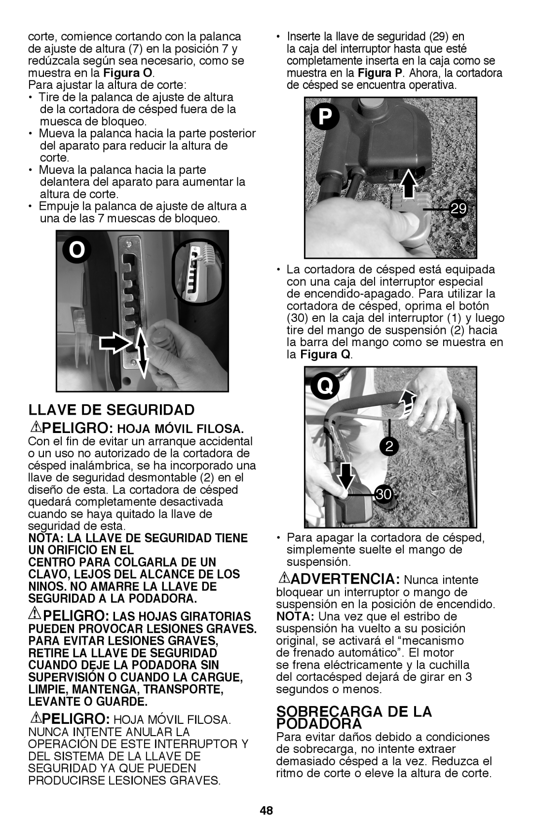 Black & Decker CM2040 instruction manual Sobrecarga De La Podadora, Nota La Llave De Seguridad Tiene Un Orificio En El 