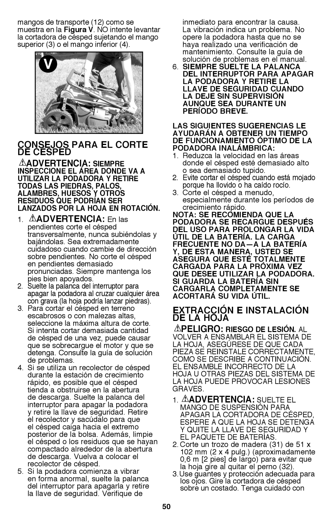 Black & Decker CM2040 instruction manual Consejos Para El Corte De Césped, Extracción E Instalación De La Hoja 