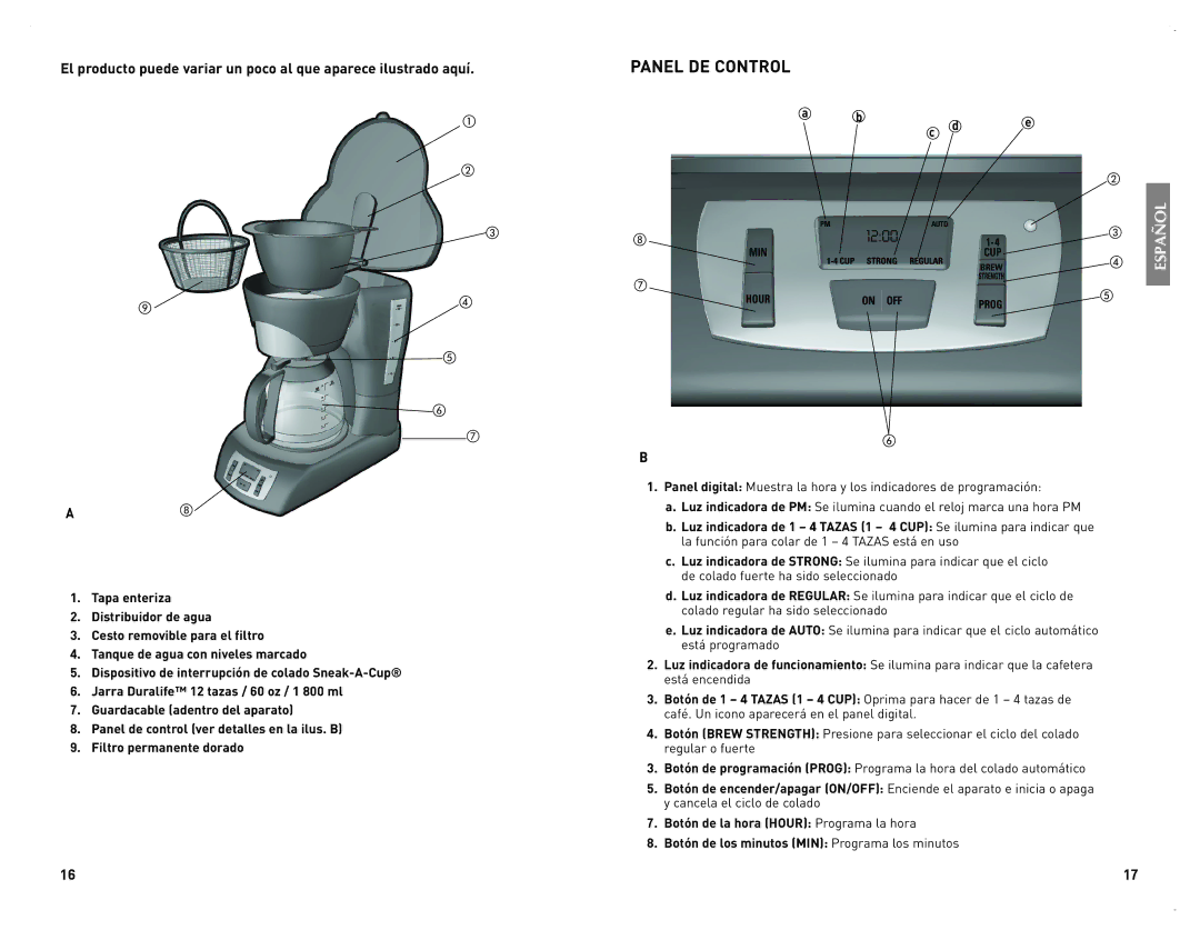 Black & Decker CM2070B manual Panel DE Control 